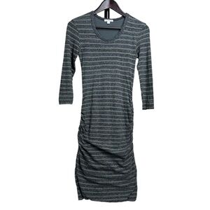 James Perse Marled Stripe Ruched Dress Green and Grey WCX8796 Size 1 Work
